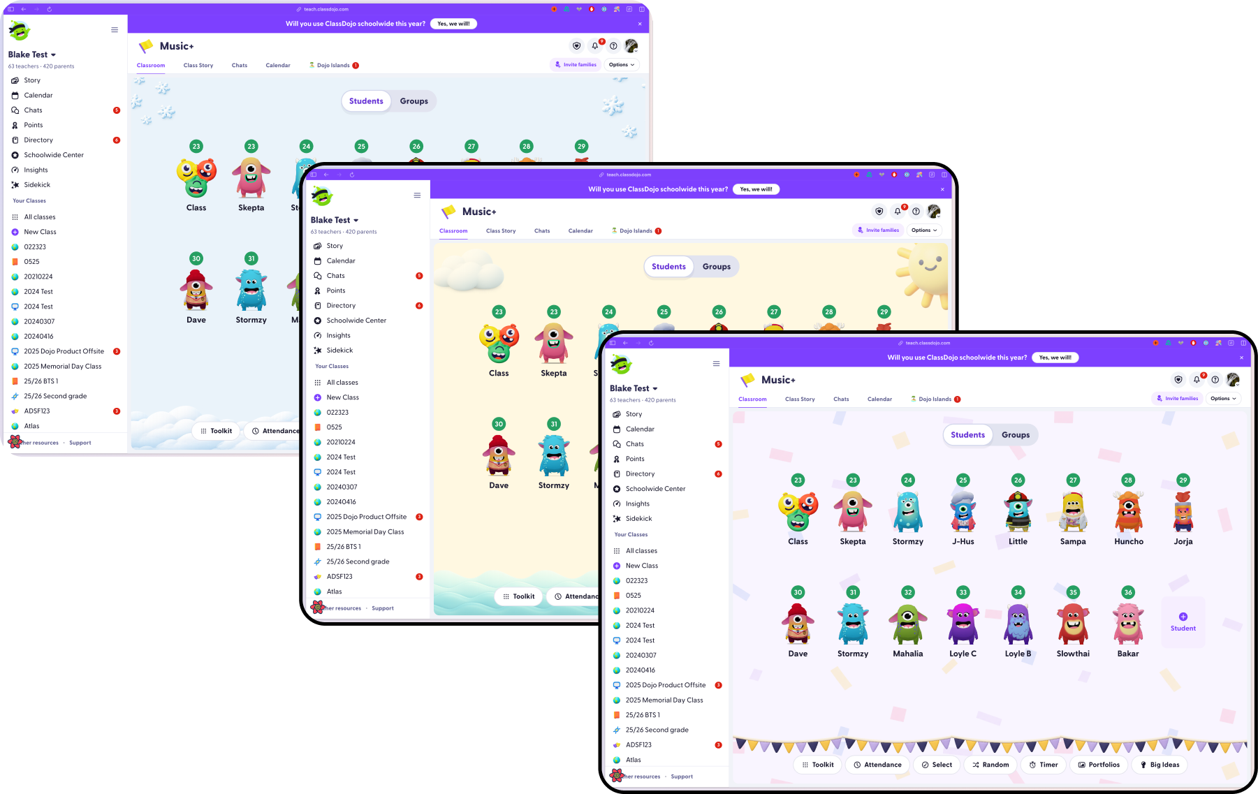 Classroom themes web interface