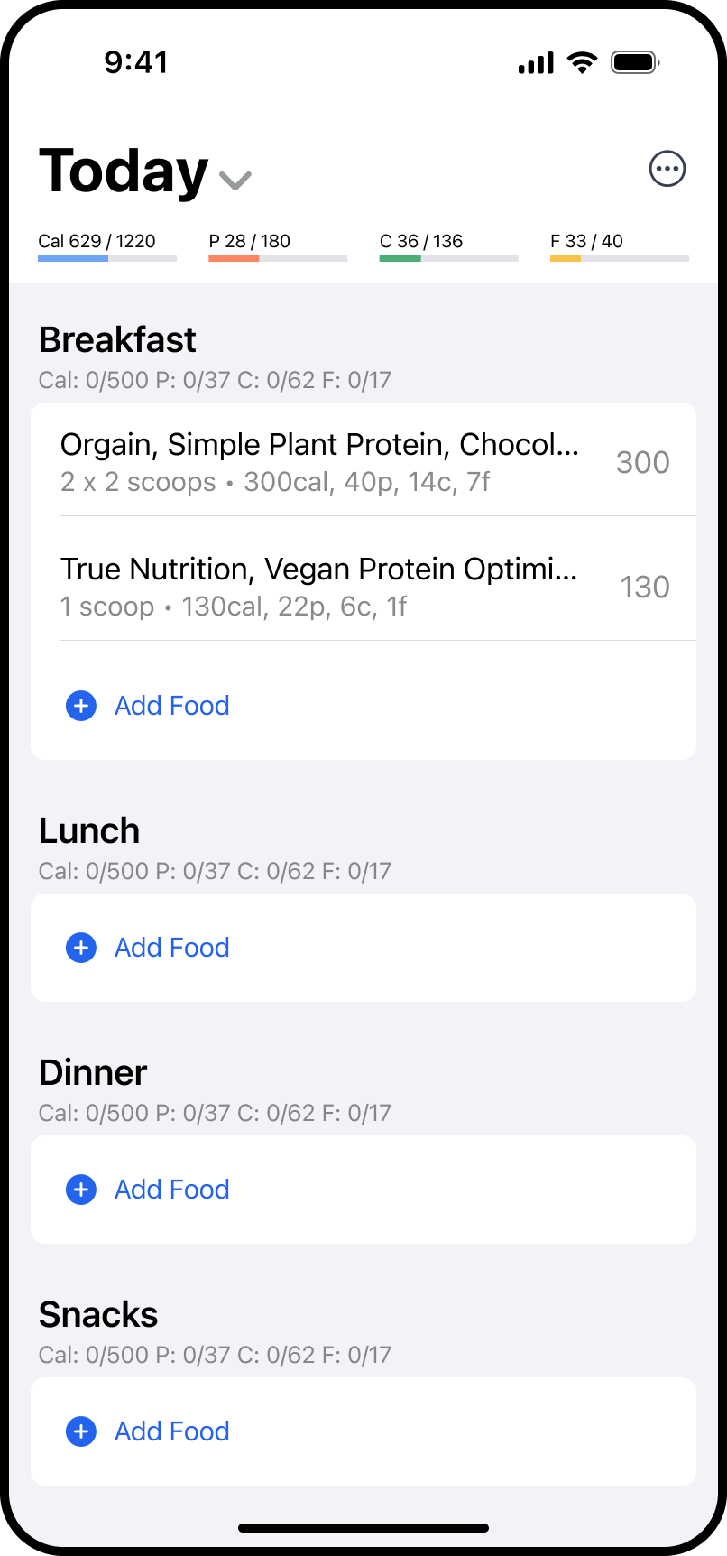 NutritionTracker iOS app screen