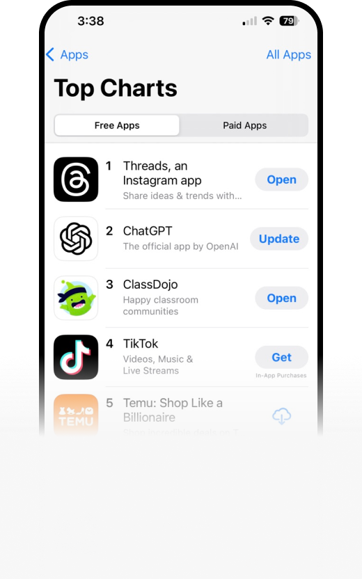 App Store top charts phone screenshot