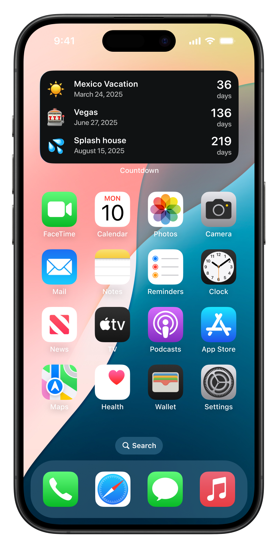 Countdown home screen widget