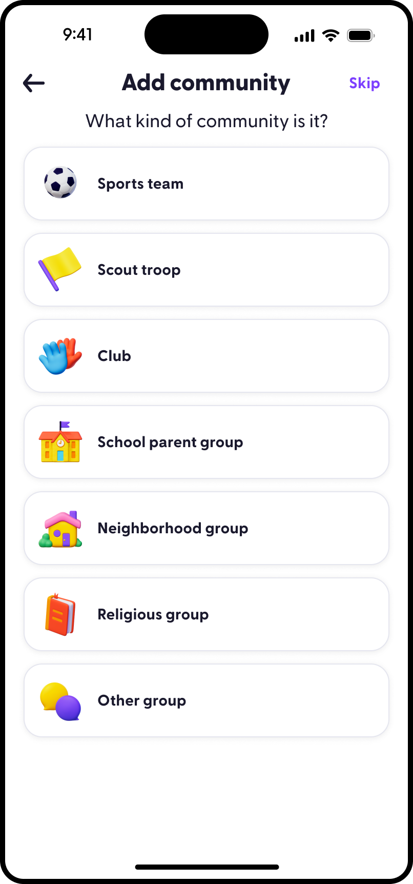 Parent communities add community iOS screen