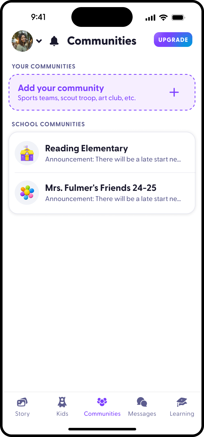 Parent communities list iOS screen