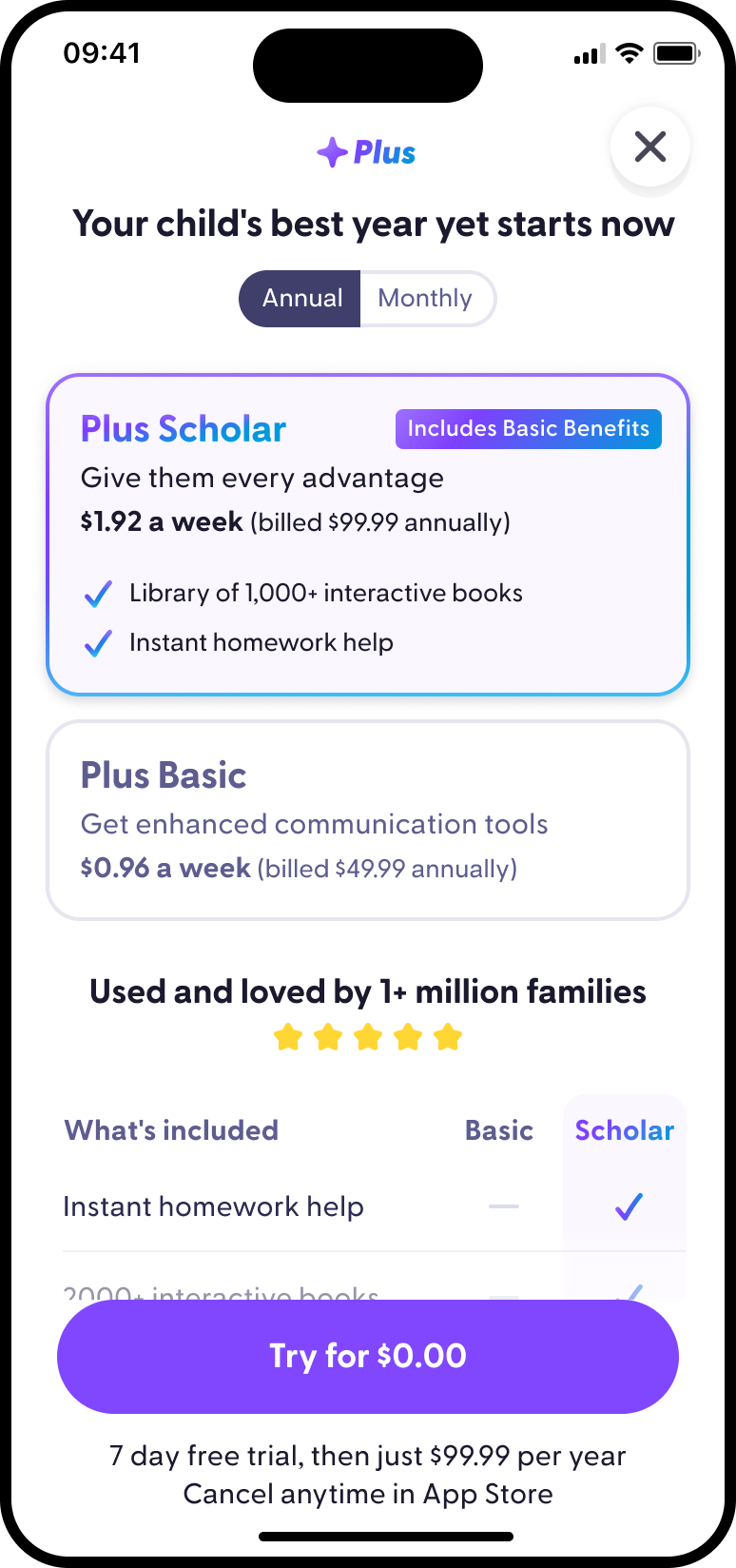 Plan selection variant subscription phone screen