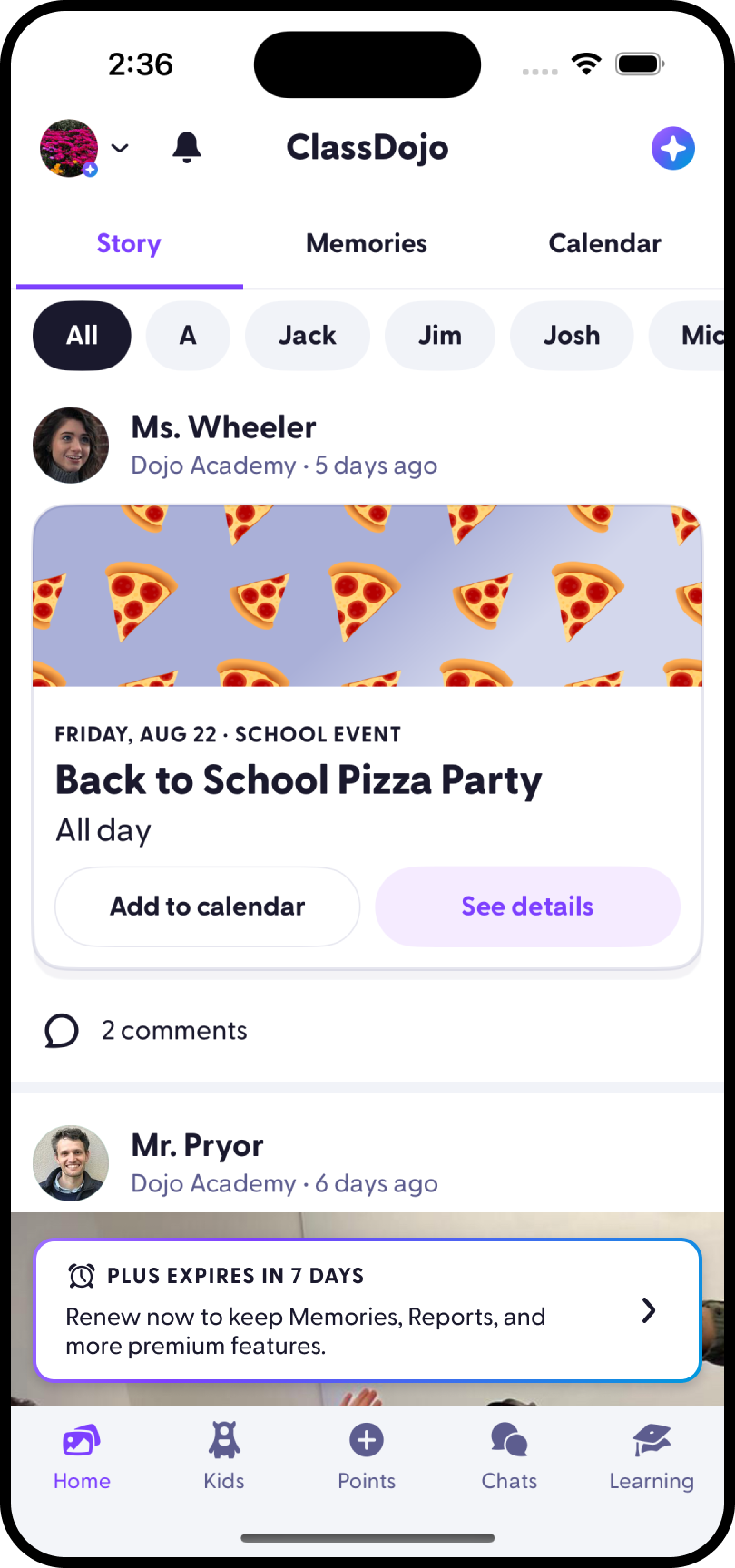 ClassDojo renewal campaign phone screen