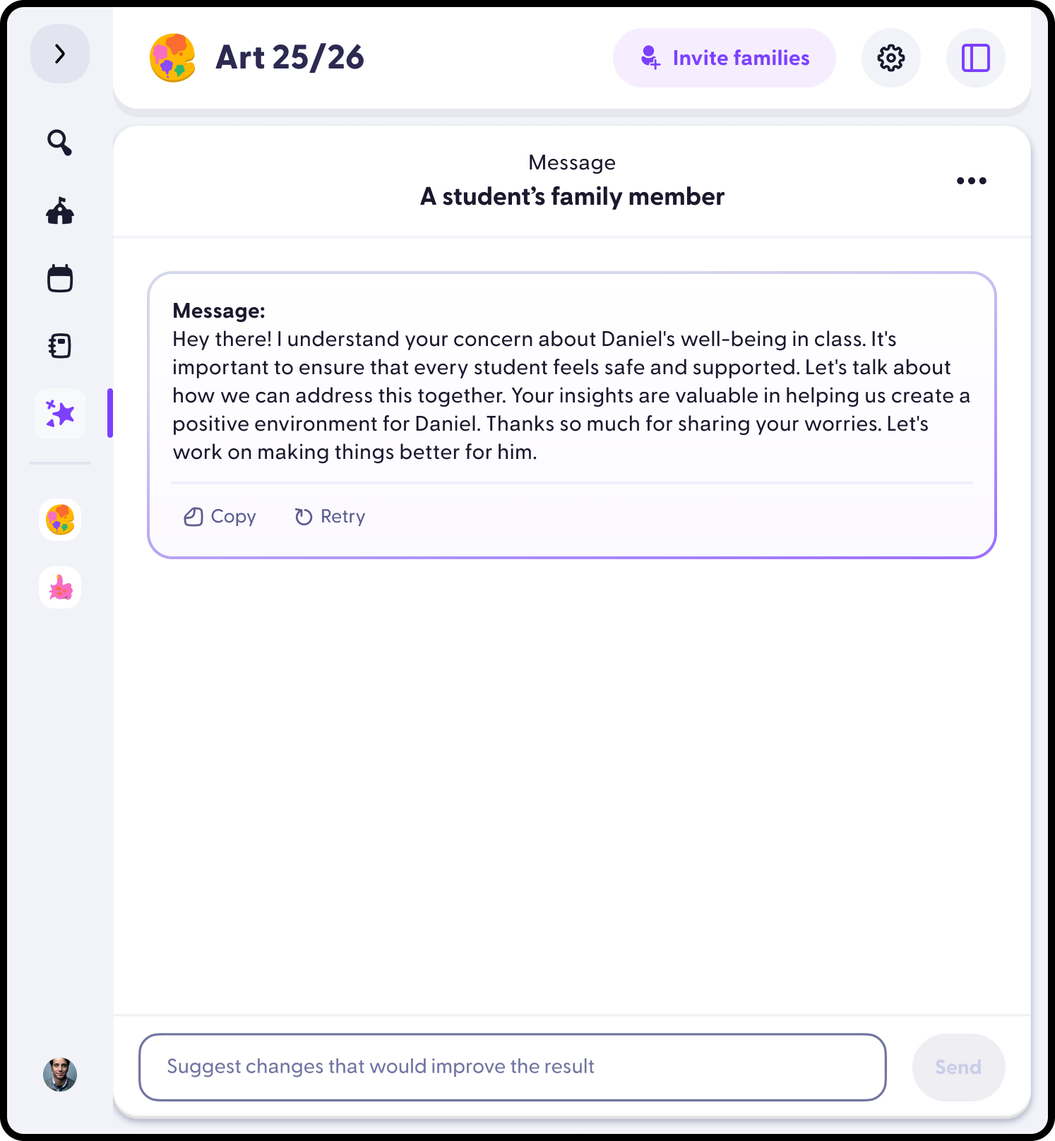 Sidekick generated message draft screenshot