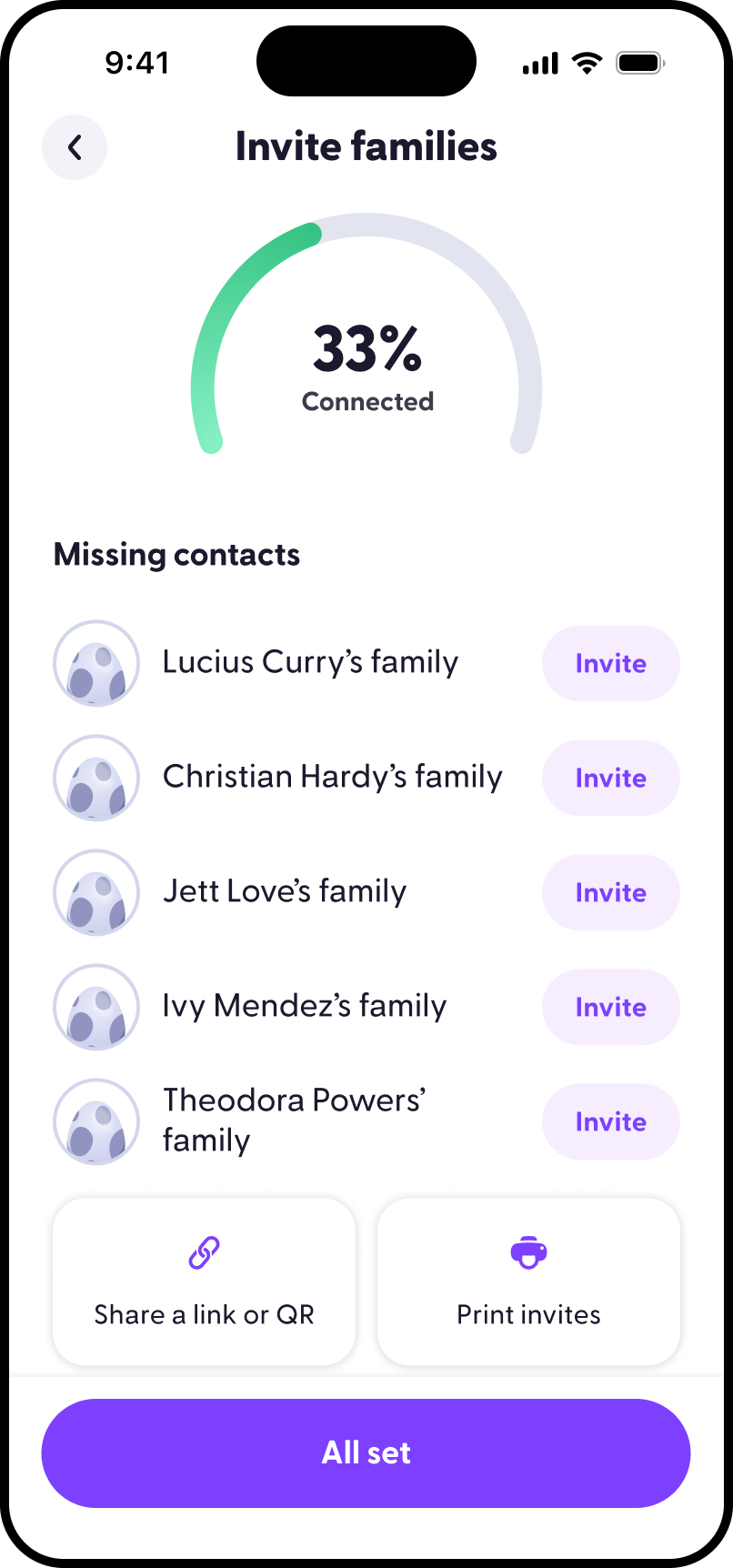 Teacher connecting parents invite families iOS screen