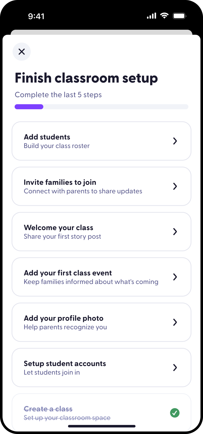 Teacher onboarding checklist setup screen
